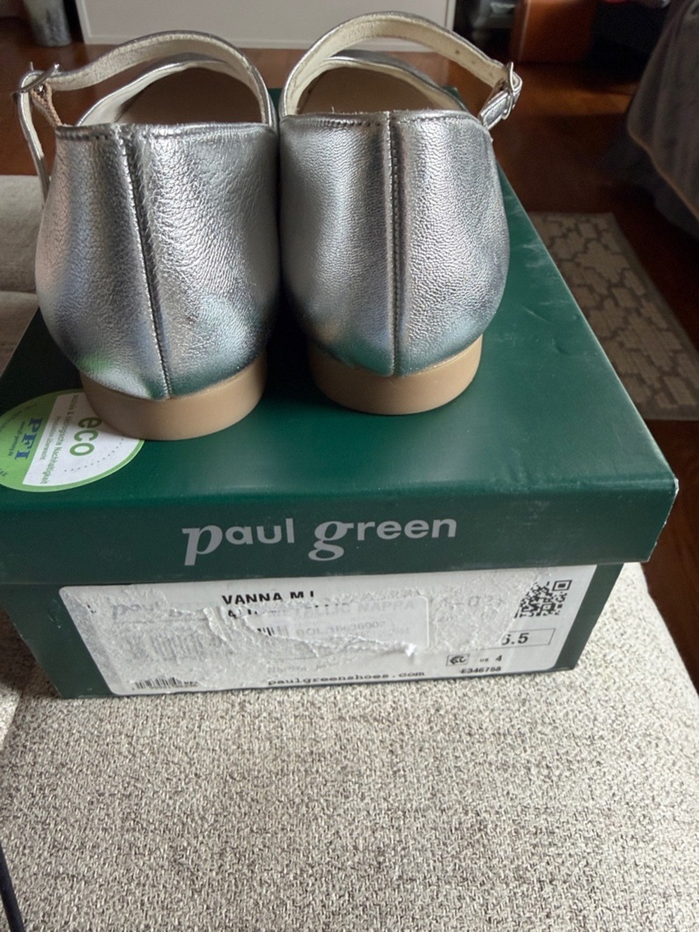 Paul Green Metallic Silver Mary Jane Flats NWB Size 6.5 European Chic - Picture 9 of 11